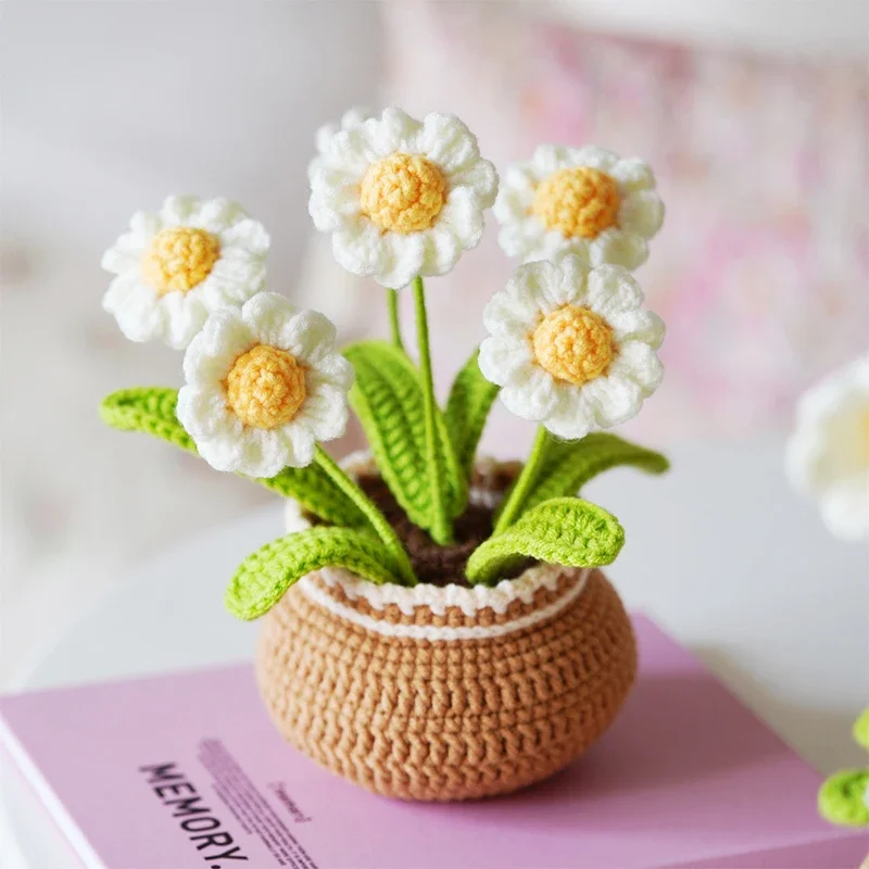 No Finish Tulip Flowers Plant Potted Material Kit For Women DIY Beginner Decoration Crochet Knitting Kit Wool Yarn Crochet Gifts