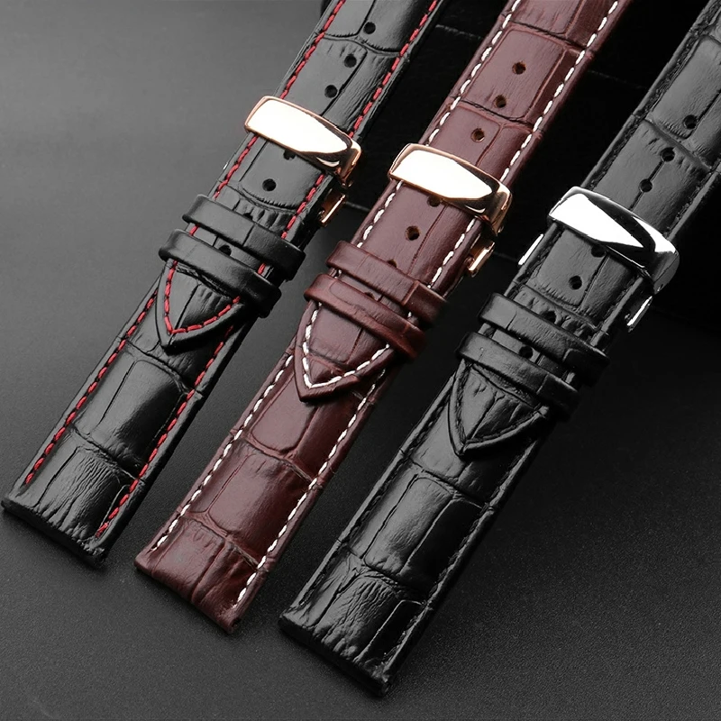 Per Tissot 1853 T41 Tudor Casio Mido Omega Tag heuer Chiusura a farfalla morbida pelle di mucca Orologio a catena Cinturino da uomo Bracciale con cinturino