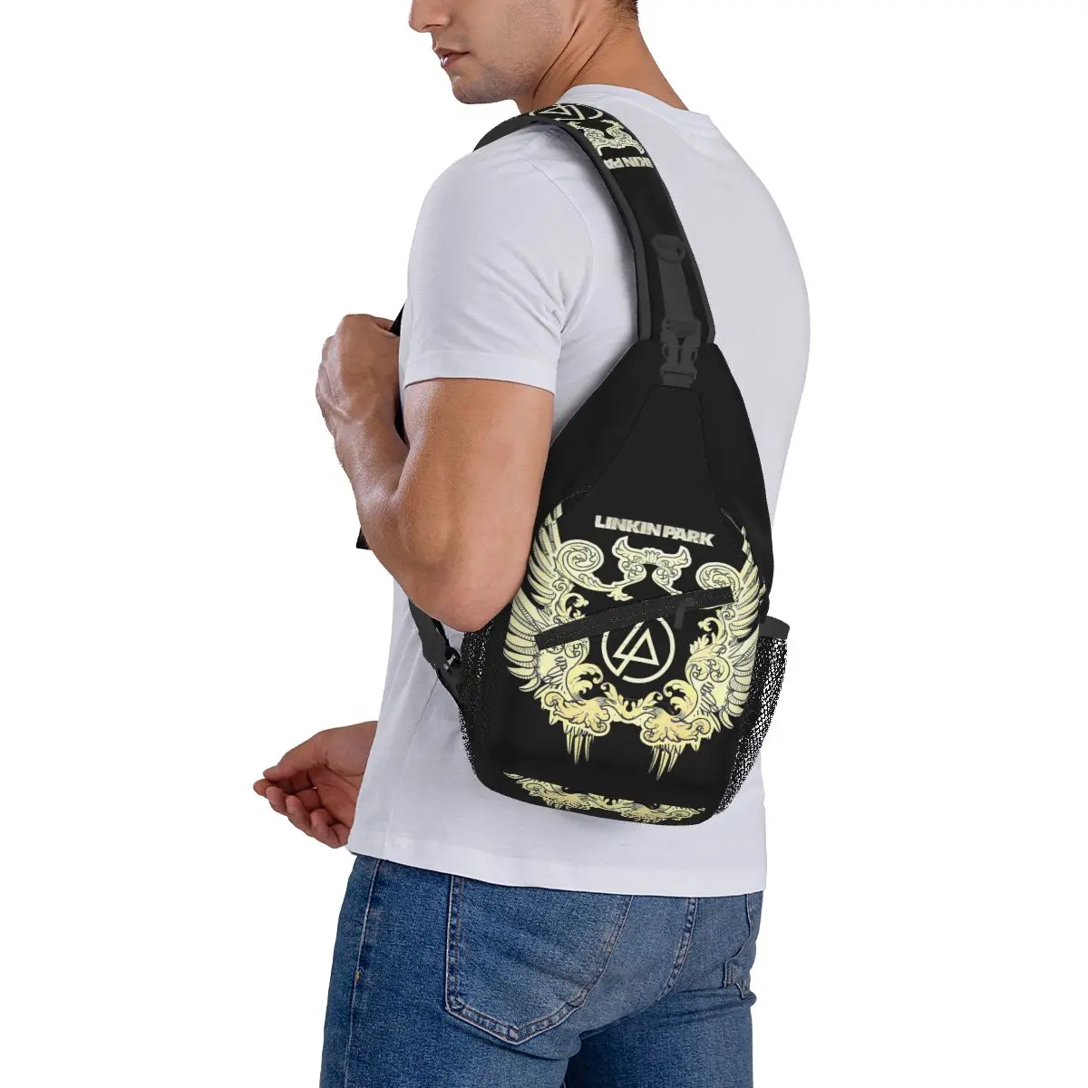 Linkin Park Logo Rock Música Sling Sacos, Peito Crossbody Shoulder Sling Mochila, Mochilas de Viagem Caminhadas, Nu-Metal Pattern Satchel