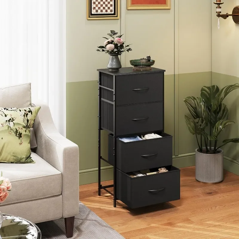 Dresser with 4 Drawers, Fabric Storage Tower, Organizer Unit for Bedroom, Hallway, Entryway, Closets, Sturdy Steel Frame