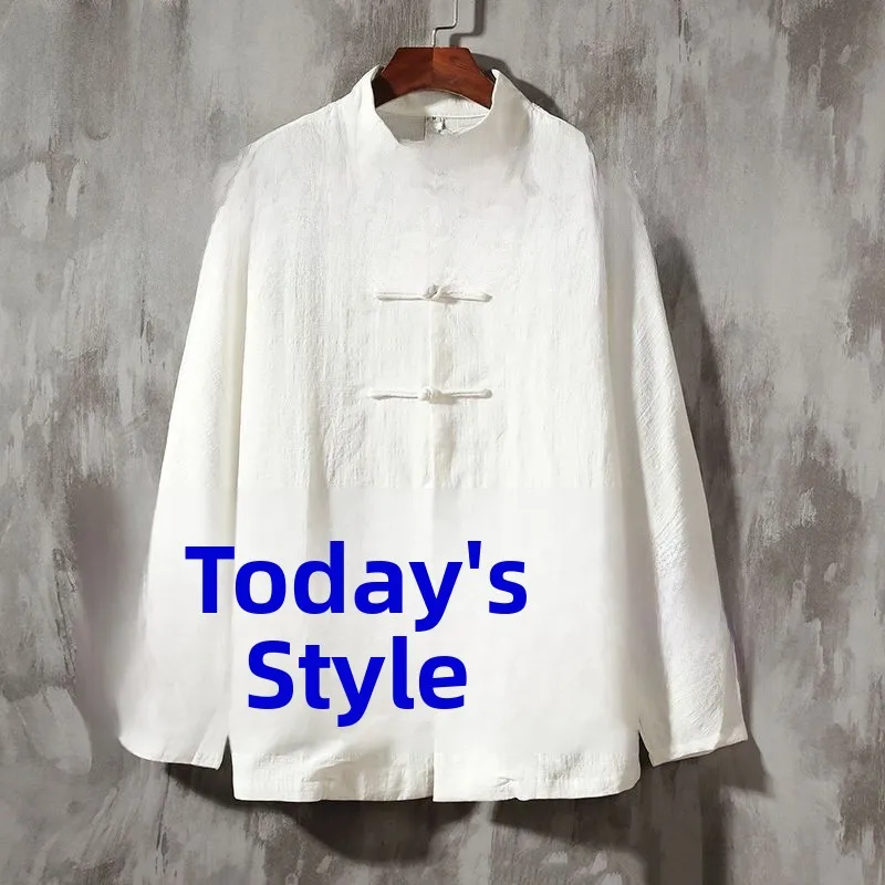 

Men's Cotton Linen Long Sve irt Stand Collar Button up Retro Sle Spring Autumn Chinese Design Menswear Faion