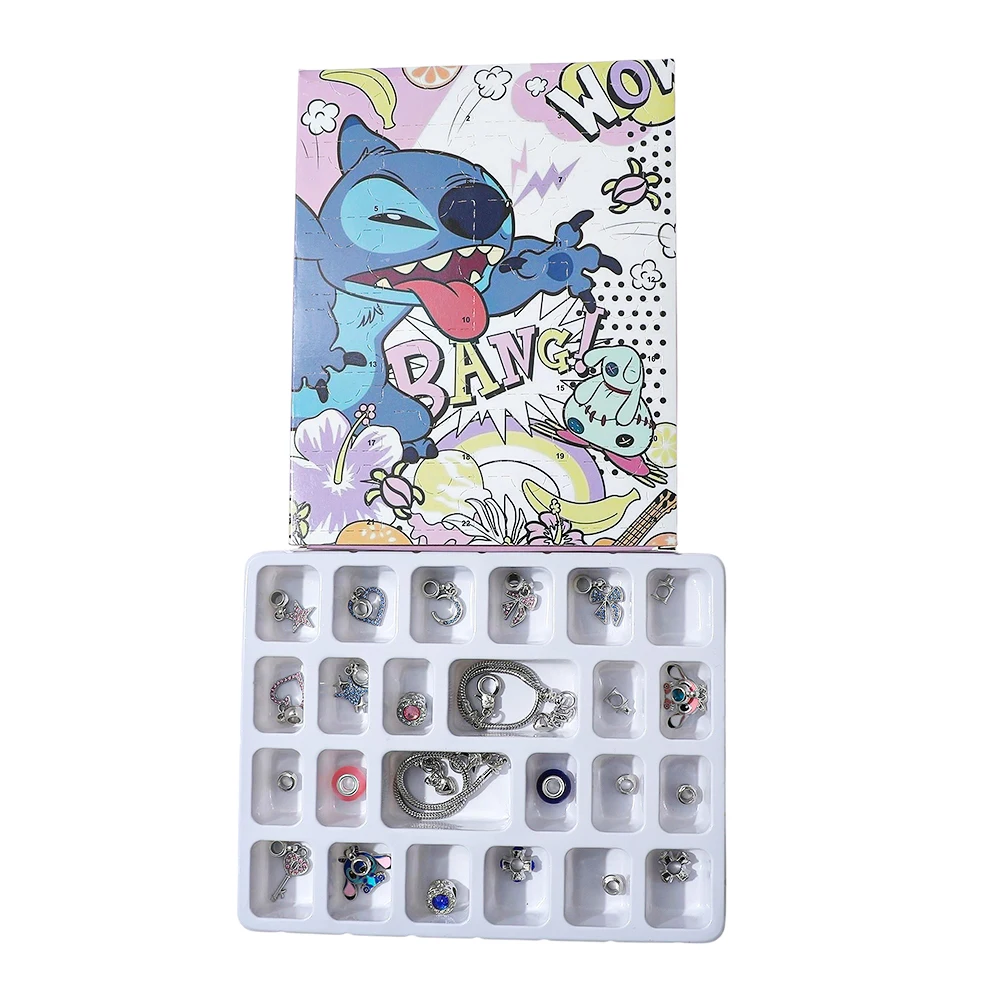 Disney dos desenhos animados lilo & stitch requintado advento surpresa caixa cega ponto anjo diy encantos pingente acessórios para presentes de férias