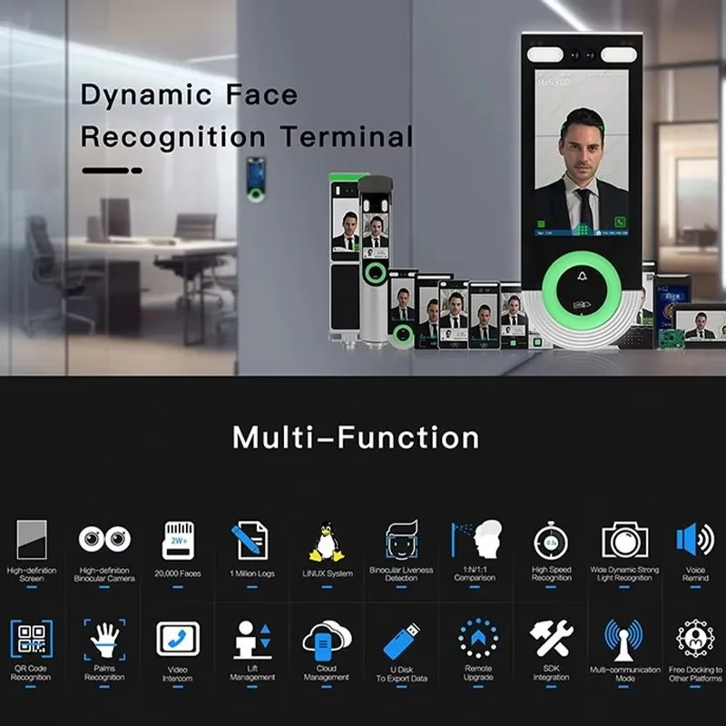 5.5 inch Multi-Biometric Palm Facial Recognition Access Control Time Attendance Device