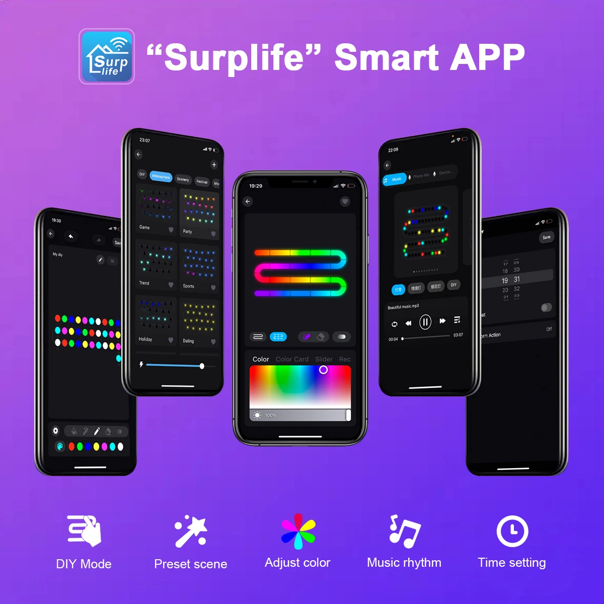 TikTok Viral Outdoor Camping LED String Light APP-Control Waterproof,USB 5V Fairy Lights for Garde,Tents,Patio, Christmas Decor