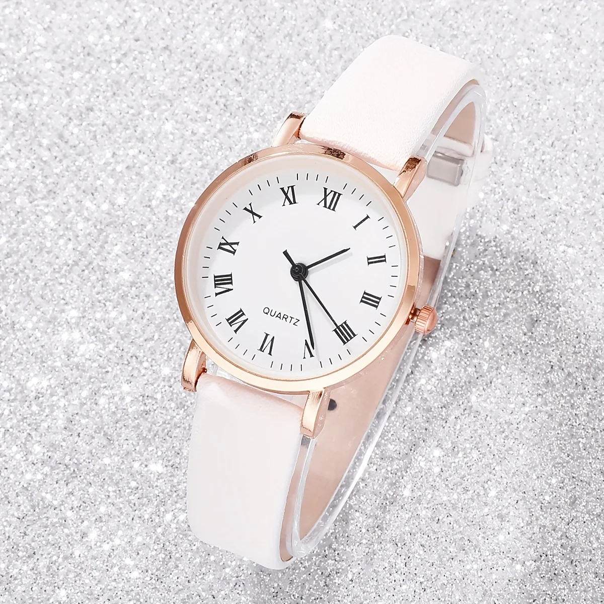 6pcs Simple Quartz Watches For Women White Pu Leather Wrist Watch With Butterfly Jewelry Set Great Gift For Her Mom Girlfriend