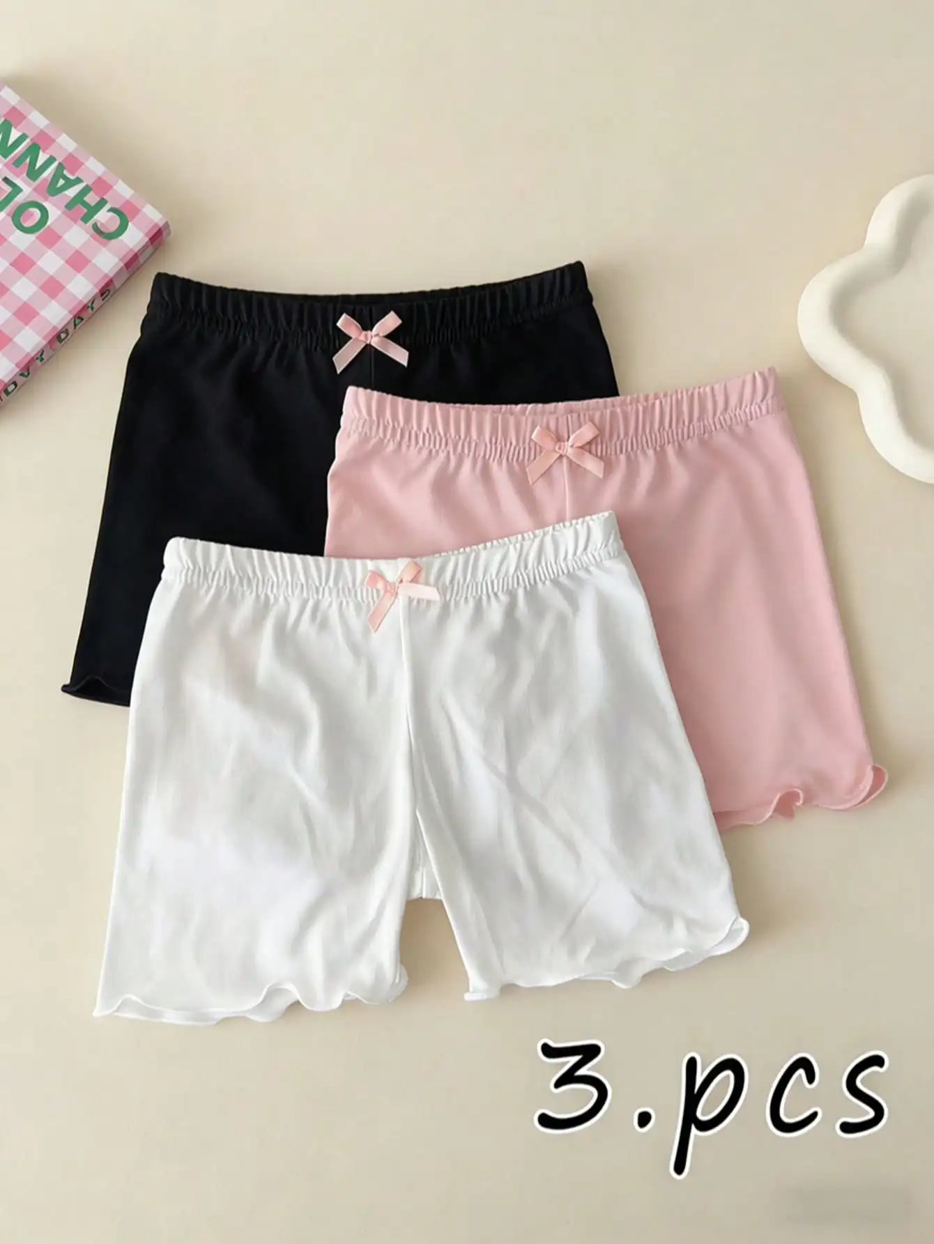3-teilige Mädchen-Sicherheitsshorts aus Modal, 2–10 Jahre, Anti-Exposition-Shorts mit Schleifenverzierung für Freizeit, Strandtage, Partys und Prinzessinnen-Outfits – Detail 2
