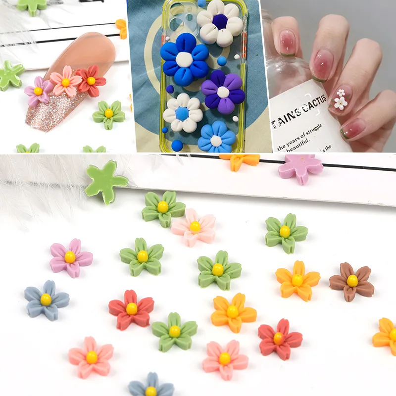 100pcs Mini 7mm Resin Flowers Flatback Daisy Sunflower Cabochons For Nail Decorations DIY Arts Crafts Embellishments Jewelry