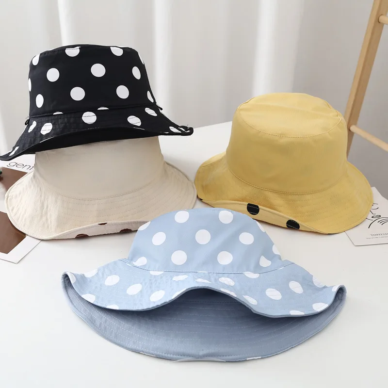 Reversible Dots Fisherman Cap Women Outdoor Casual Sun Hat Man Spring Summer Soft Cotton Hats