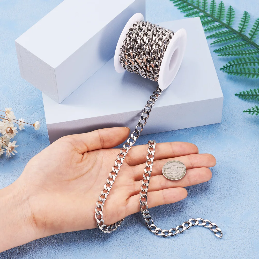 3m 1 Roll Brass Faceted Curb Chains Diamond Cut Chains Unwelded Platinum for Making DIY Jewelry Necklace Bracelet Bag Chain