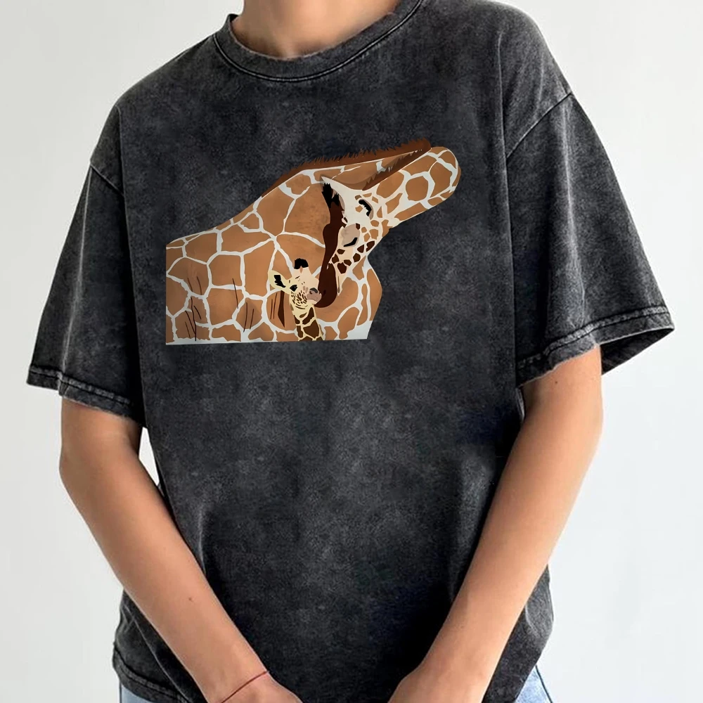 Maglietta oversize in cotone streetwear Y2k anni 2000 Elegante vintage vestibilità ampia Comfort casual con grafica giraffa Abbigliamento alla moda quotidiano