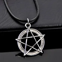 Pentagram Star Pendant Necklace for Women Gothic Wicca Charms Accessories Leather Choker Satan Fashion Jewelry Witchcraft Goth