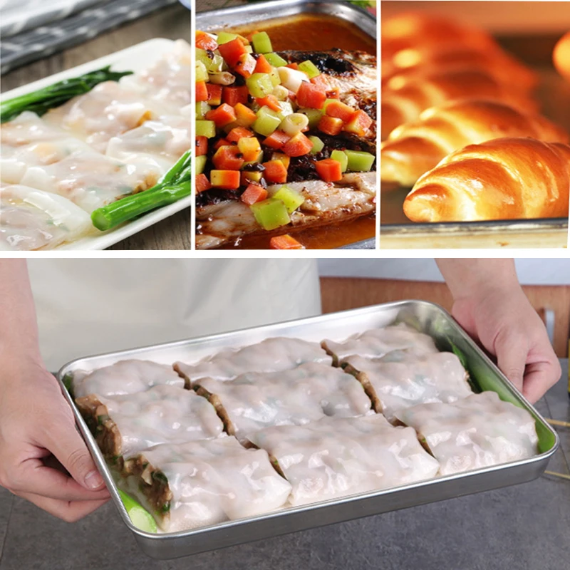 Stainless Steel Steamed Sausage powder plate Trays Fruit Dish Hotel Japanese Rectangle Pastry Food Storage Baking Plates