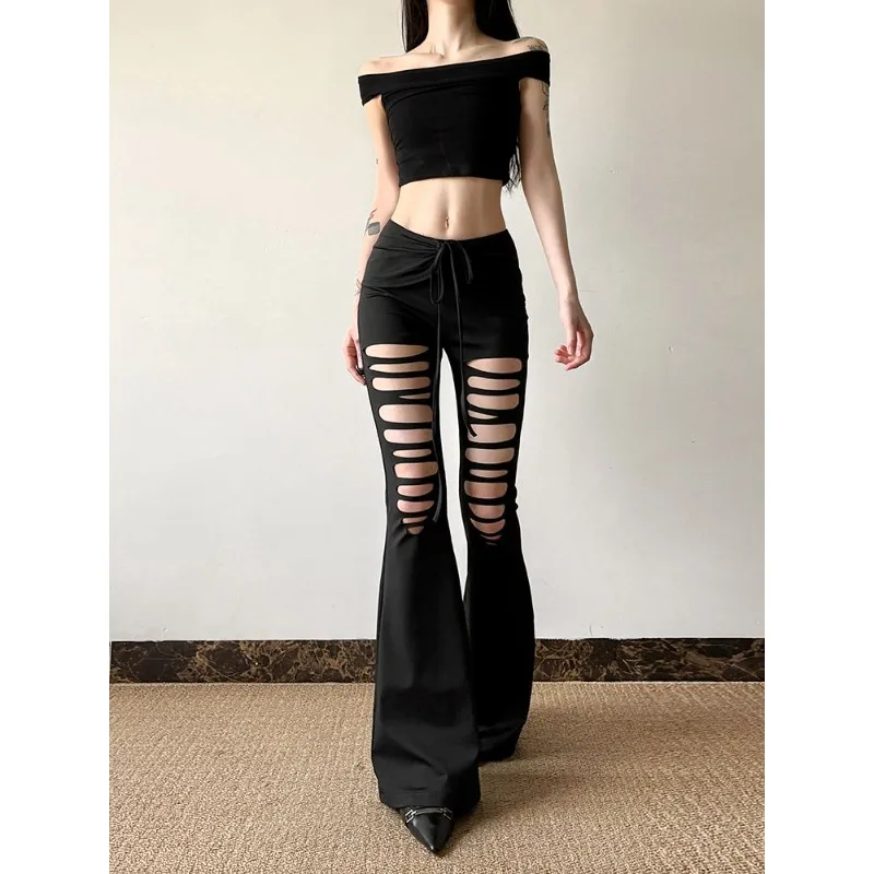 Dark Punk Ripped Old Babes Sexy Flared Pants Niche Fashionable Skinny Slacks Women