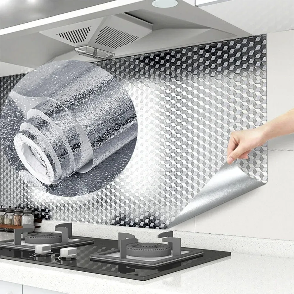 55cm Brushed Silver Self-Adhesive Wallpaper Modern Fireproof Waterproof Kitchen Countertop Refrigerator Wrap Living Room Decor