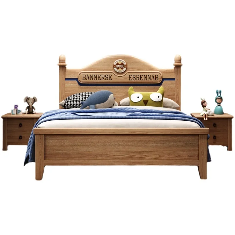 Bed All solid wood kids  boy single  1.2m girl 1.5m Nordic log junior storage