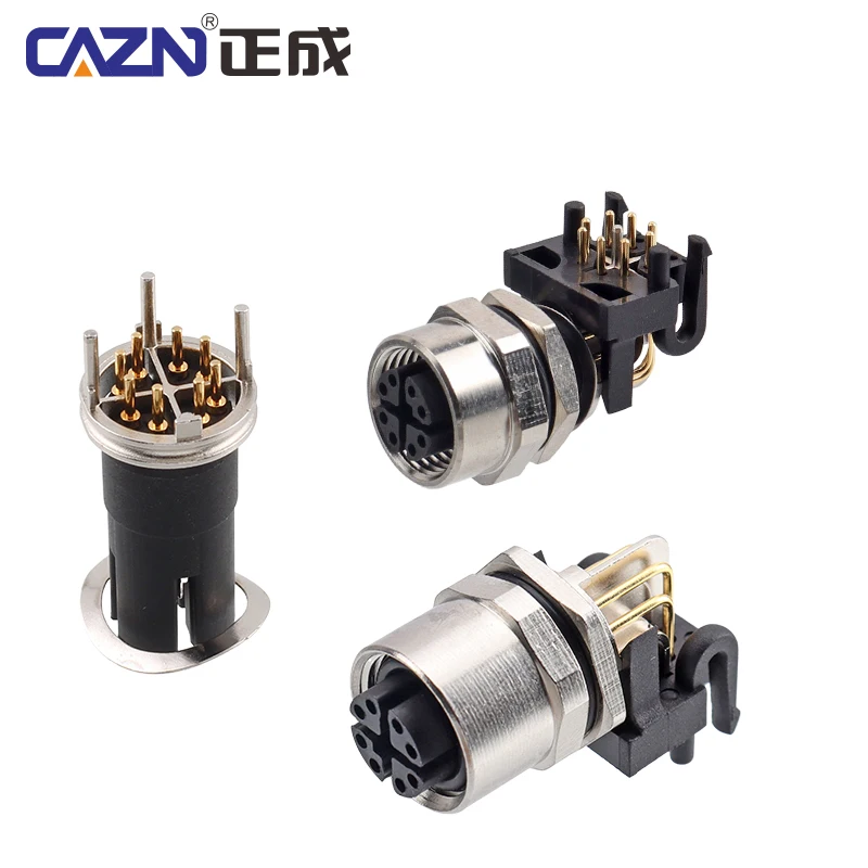 CAZN Factory M12 SMD Connectors Surface Mount Male Female 8Pins X code Straight Flush Type Socket Metal shell