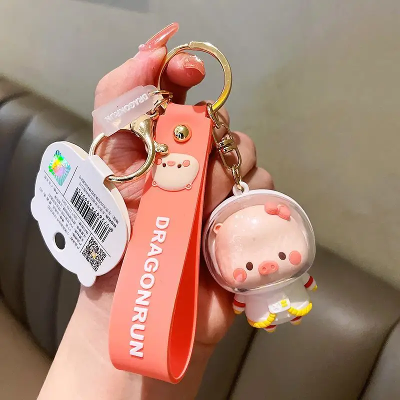 Key Chain Cute Piglet Astronaut Cartoon Creative Design Car Bag Accessories Couple Pendant Birthday Business Gift