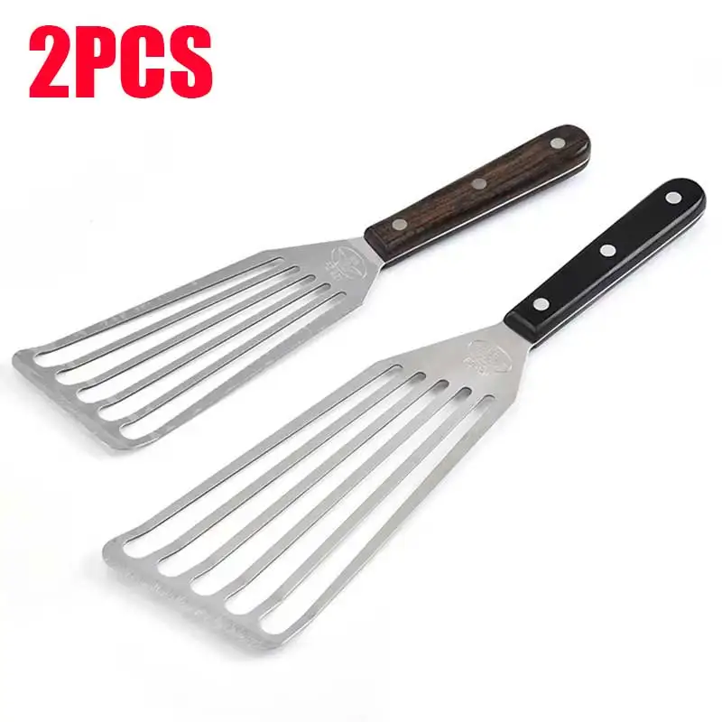 Espátula para pescado y espátula ranurada de acero inoxidable con mango de madera - Herramientas de cocina de Leeseph