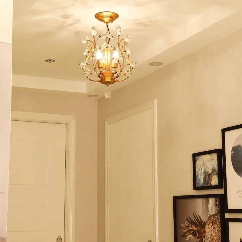 

American Crystal Three Head Chandelier for Entrance Corridor Hallway Dining Room Creative Personality Lighting Design