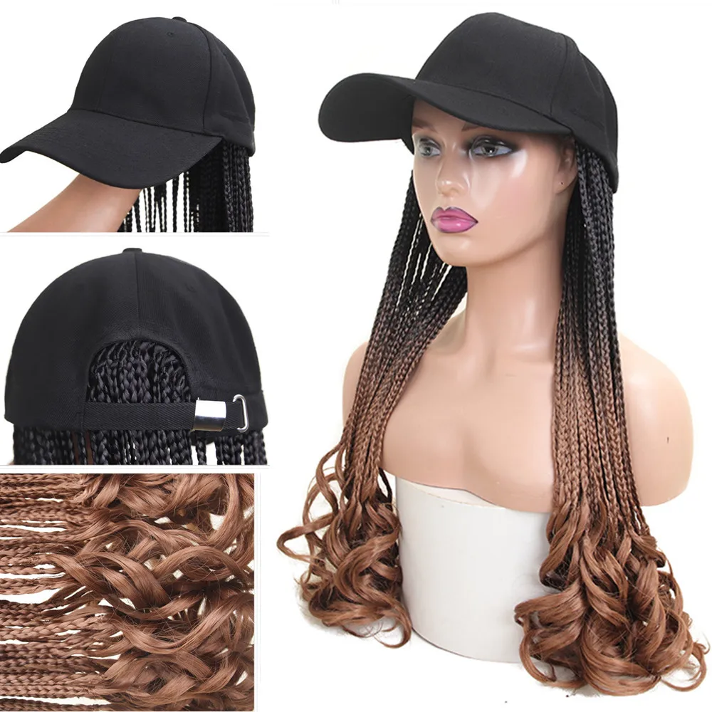 OUCEY Synthetic Braided Wigs for Women Big Size Baseball Hat Wig With Hair Brown Black Wig Female High Quality Free Wigs