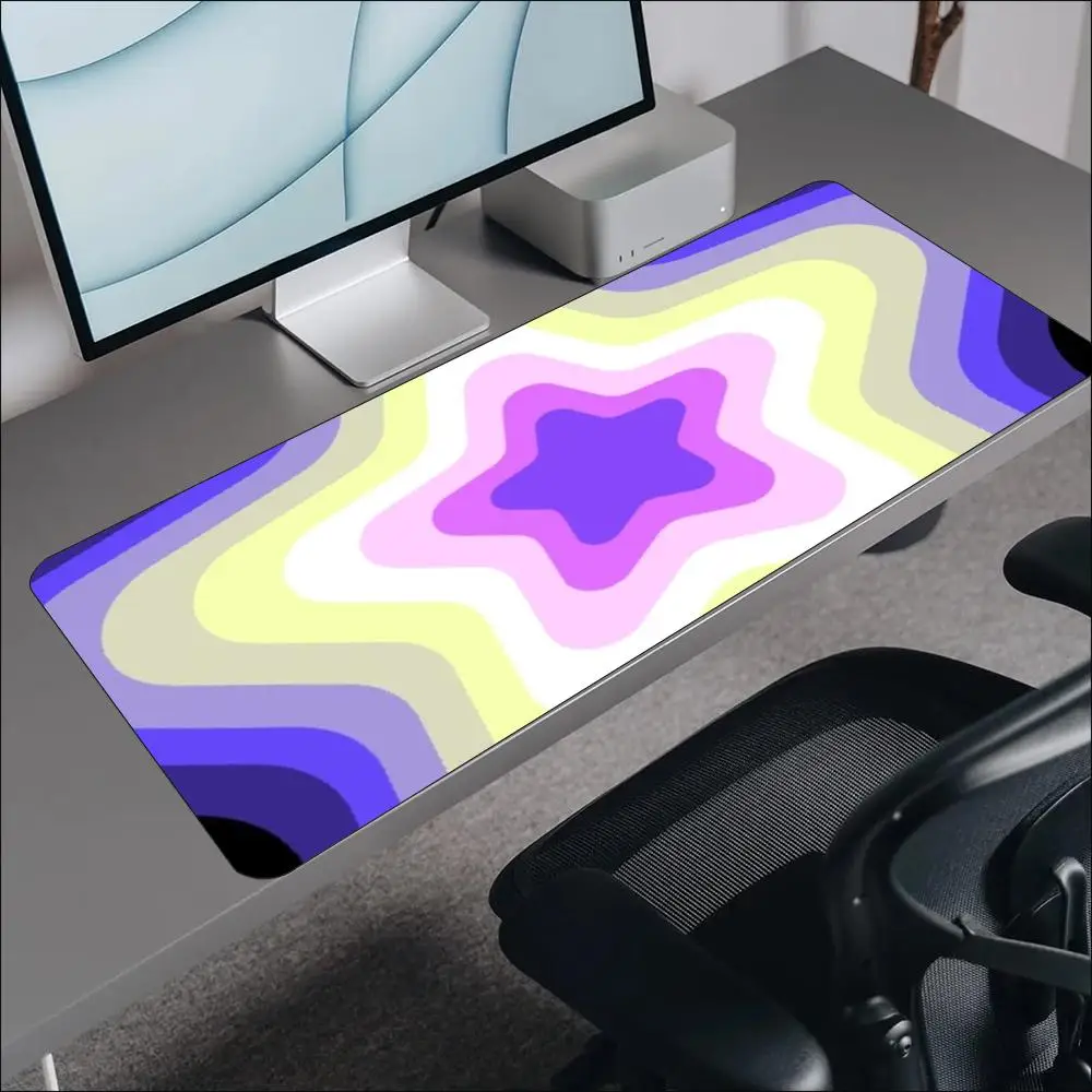 Cute Aesthetic Gradient Wavy Floral Large Gaming MousePad Non Slip Rubber Desk Mat For Laptop Keyboard Home Office Work Tabletop