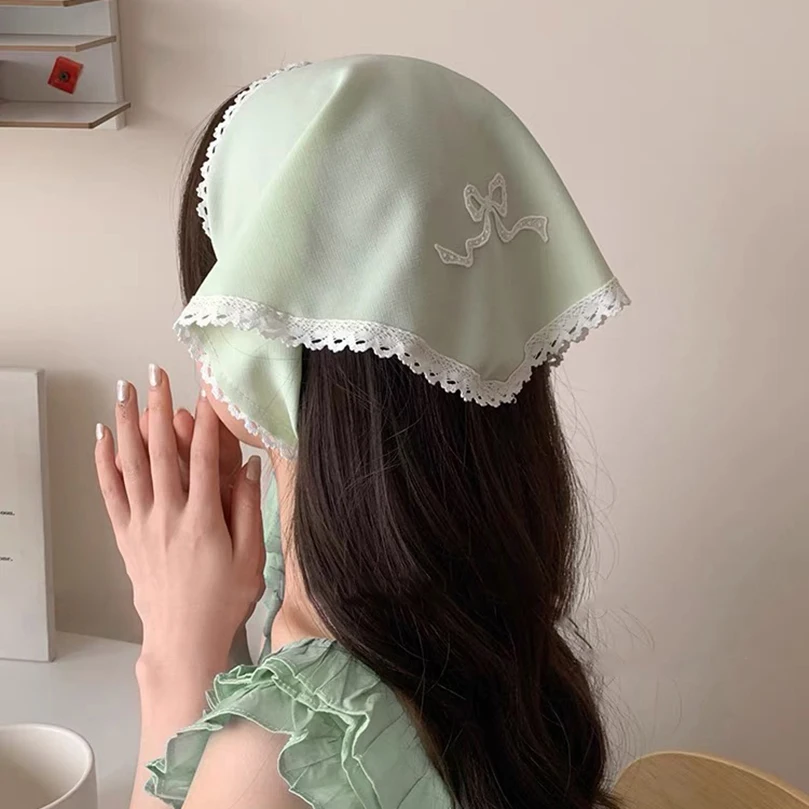 وشاح شعر بوهيمي للنساء ، باندانا ، فيونكة ناعمة ، مثلث ، رباط شعر أخضر ، لف ناعم ، نمط رعوي ، أحادي اللون