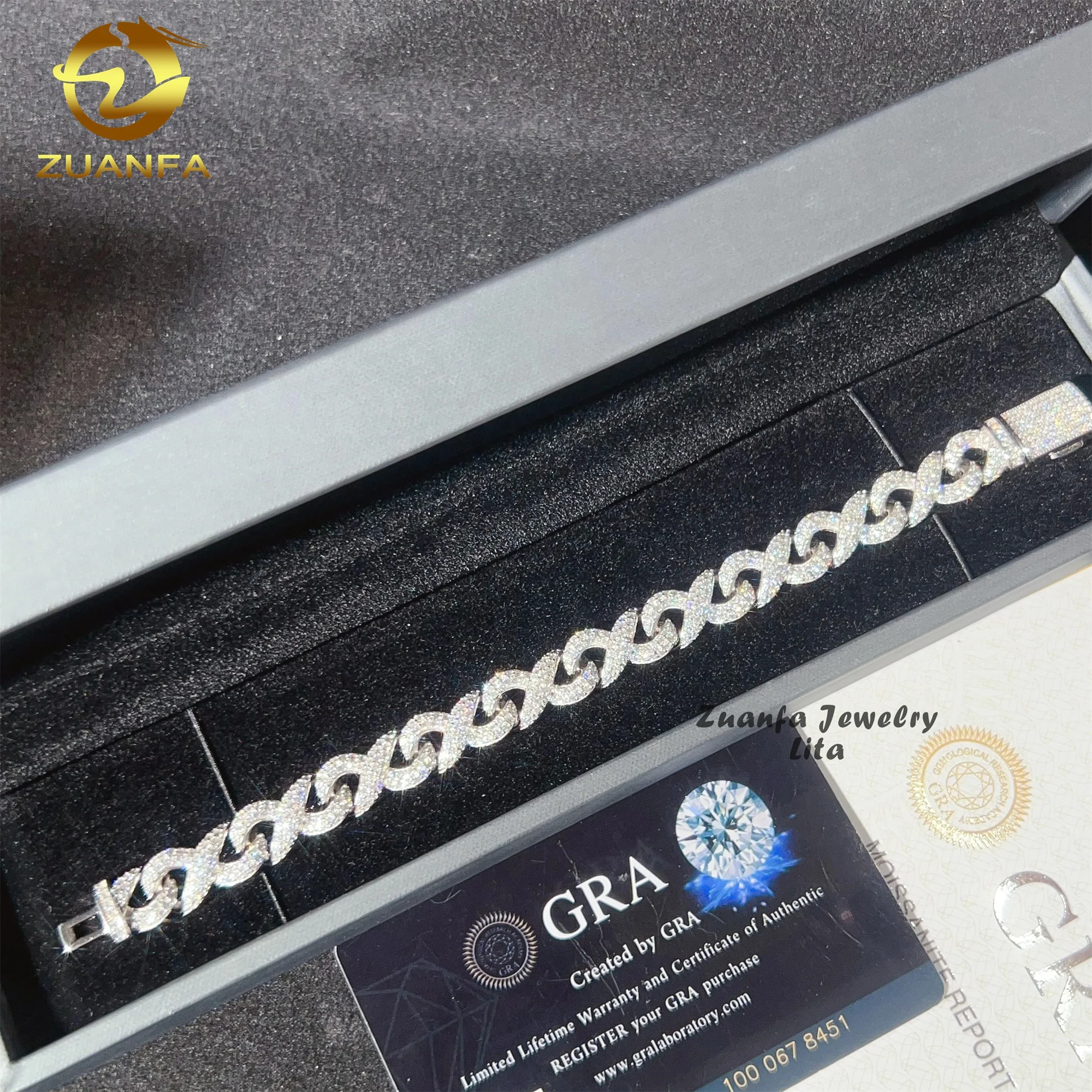 Price Factory High Quality 925 Sterling Silver Hip Hop 10mm Infinity Cuban Chain VVS Moissanite Cuban Link Bracelet..