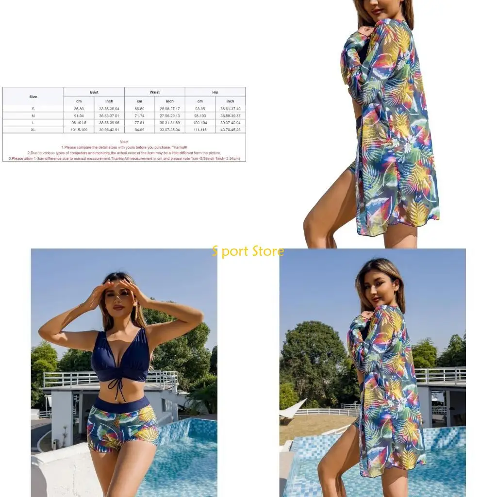 

U2JB 3 Pieces Split Swimwear for Women Floral Printed Swimsuit Summer Bathing Suits