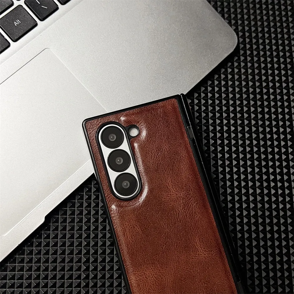 Retro หนัง Hard SHELL สําหรับ Samsung Galaxy Z พับ 6 5 4 3 Fold6 Fold5 Fold4 Fold3 กันกระแทกบานพับฝาครอบป้องกัน