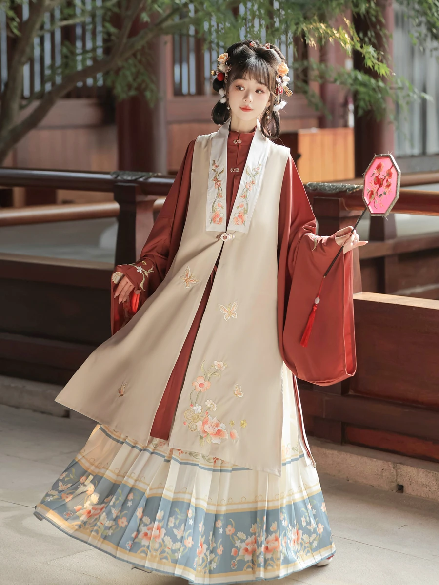 

Original Ming Dynas Hanfu Women's Stand Collar Button Front Long irt Pleated Skirt New Autumn Faion Polyester...