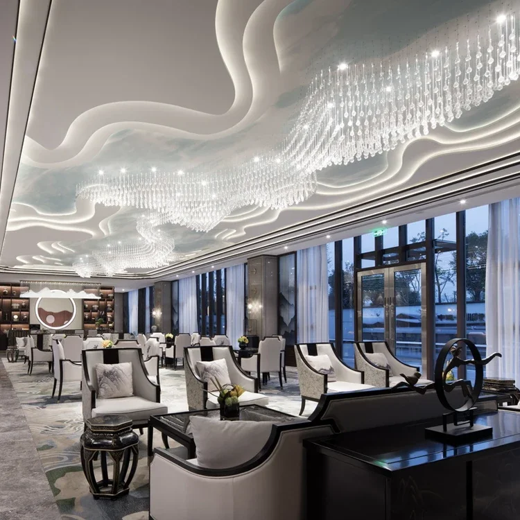 New Product Hotel Lobby Villa Indoor Decoration Custom Project Custom LED Crystal Glass  Lighting Brass