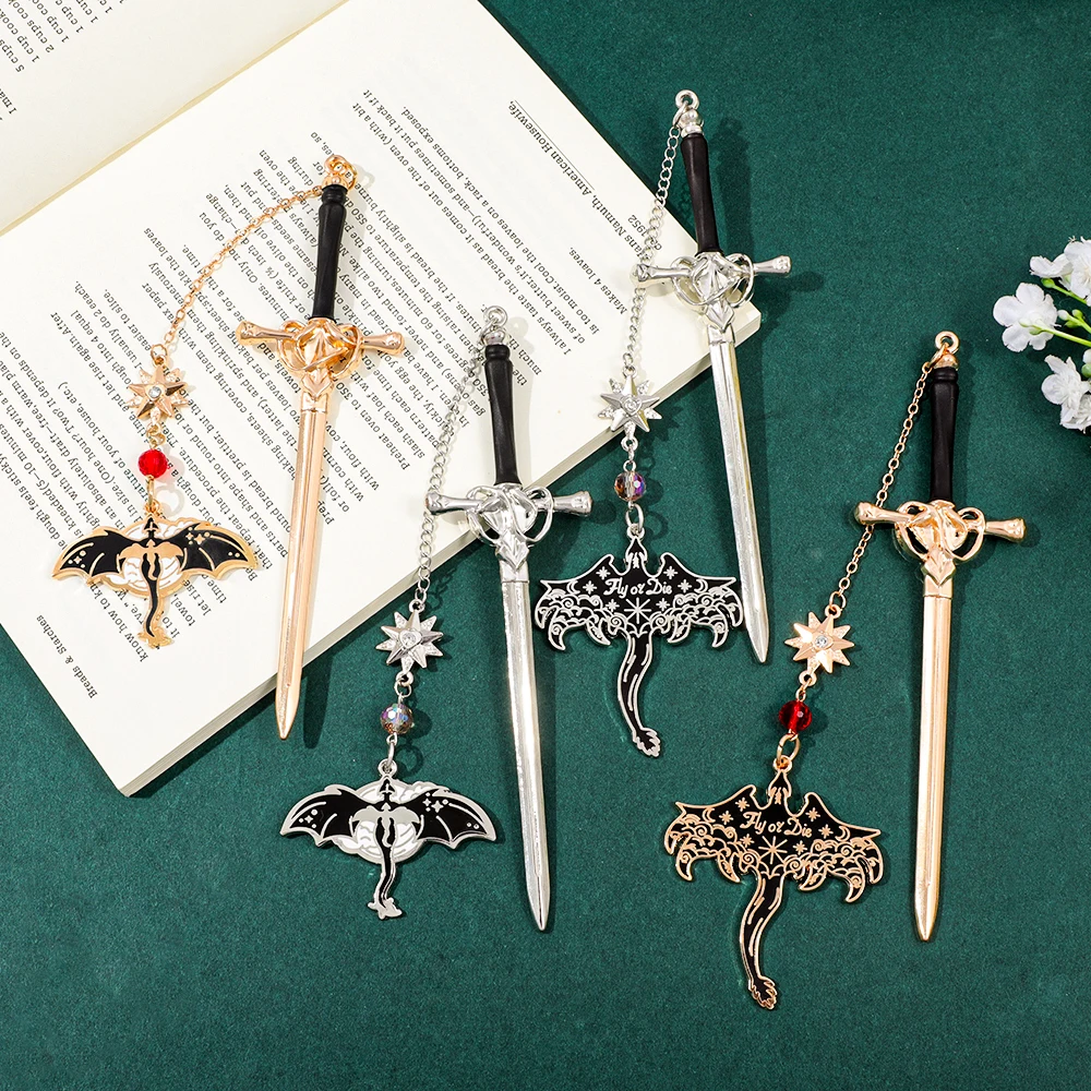 الإبداعية سيف الساموراي القراءة زخرفة المرجعية، الرجعية الفضة/الذهب معدن أربعة مجنح التنين شنقا زخرفة المرجعية.