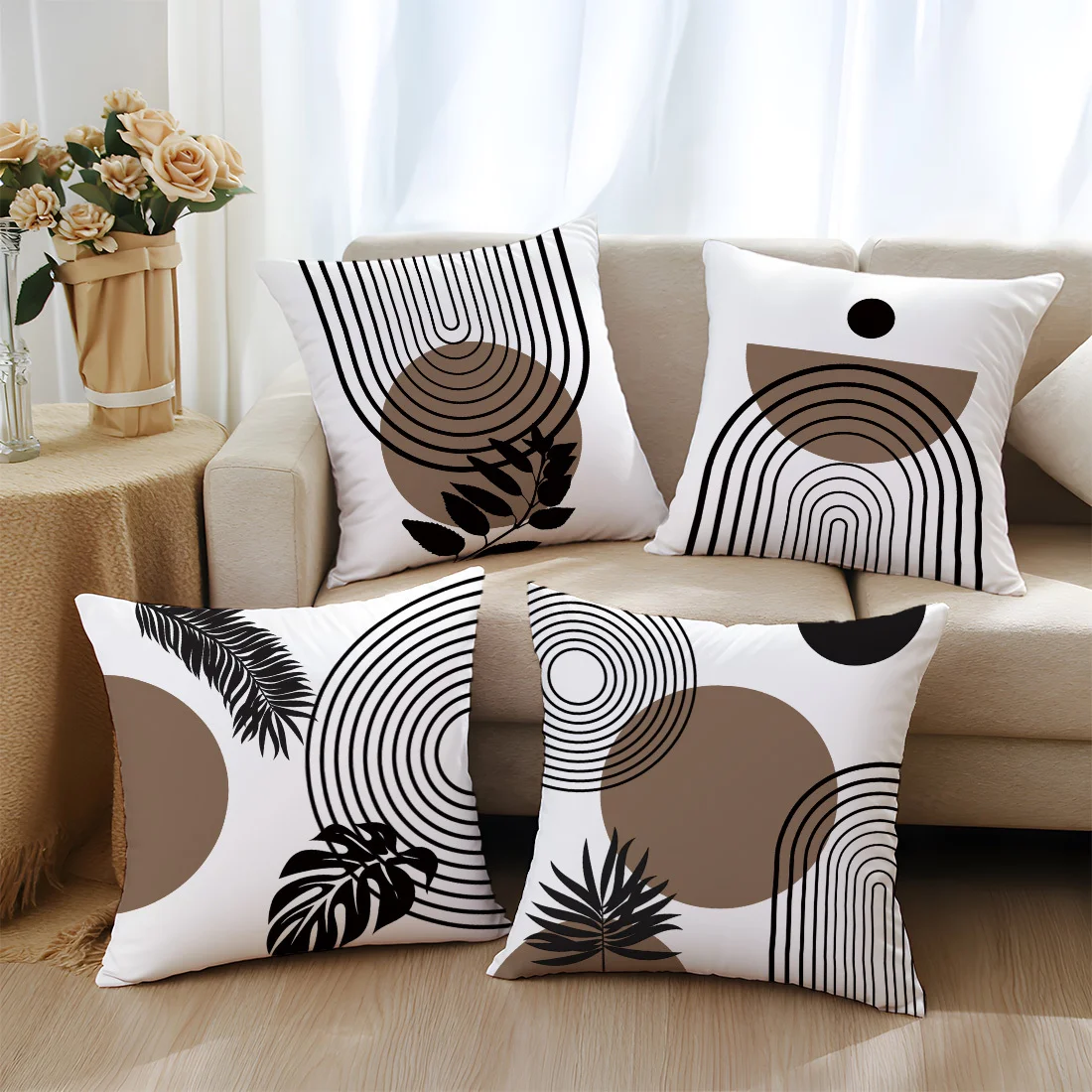 Modern Geometric Pattern Leaf Print Pillow Cushions Polyester Pillowcase Sofa Decorative Cushion Cover Headboard Pillowcase