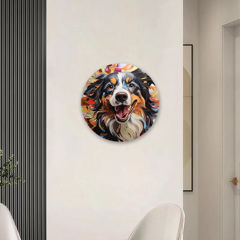 Aluminum logo animal relief painted circular wreath logo dormitory corridor garden  Bernese Mountain Dog theme decorative art