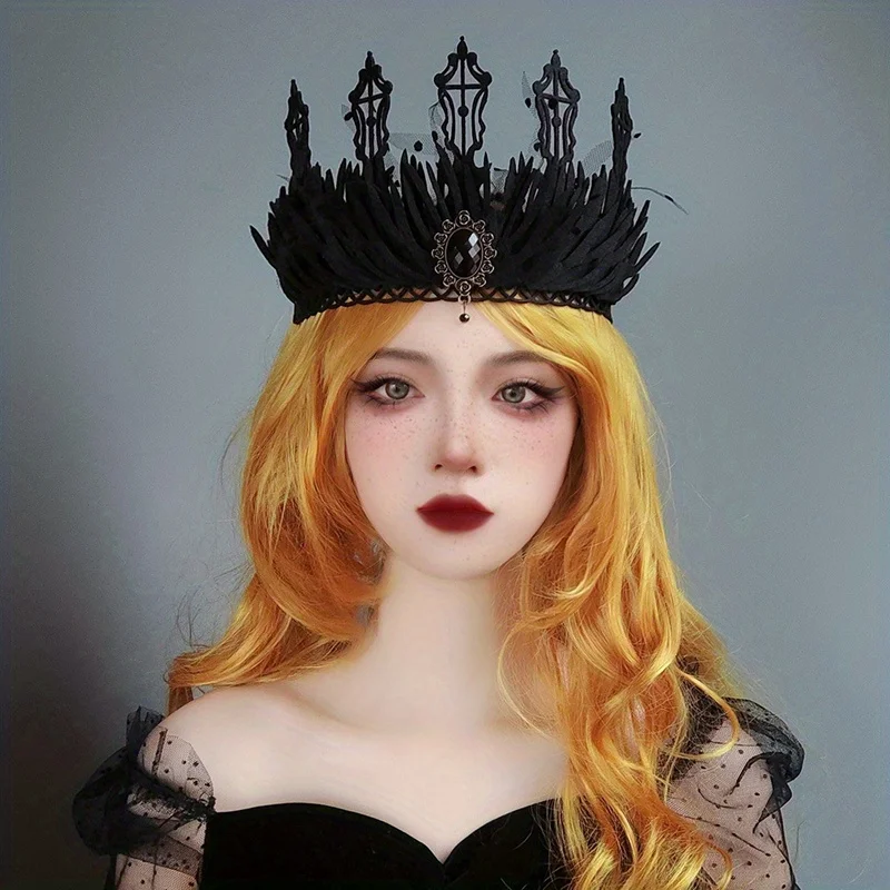 

1PC Retro Crown Halloween Makeup Ball King Princess Witch Head Crown Gothic Style Accessories Headwear