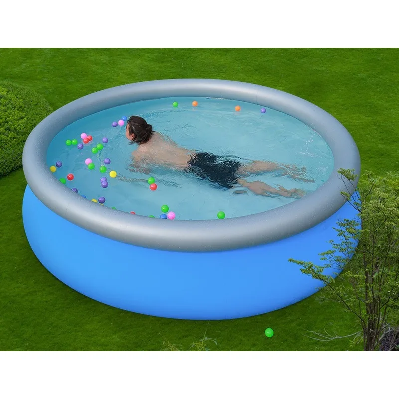 Blue 300 x 76 cm Single Pool with Electric Pump Set, Round Inflatable Garden Pool for Outdoor Family Summer Swimming Activities