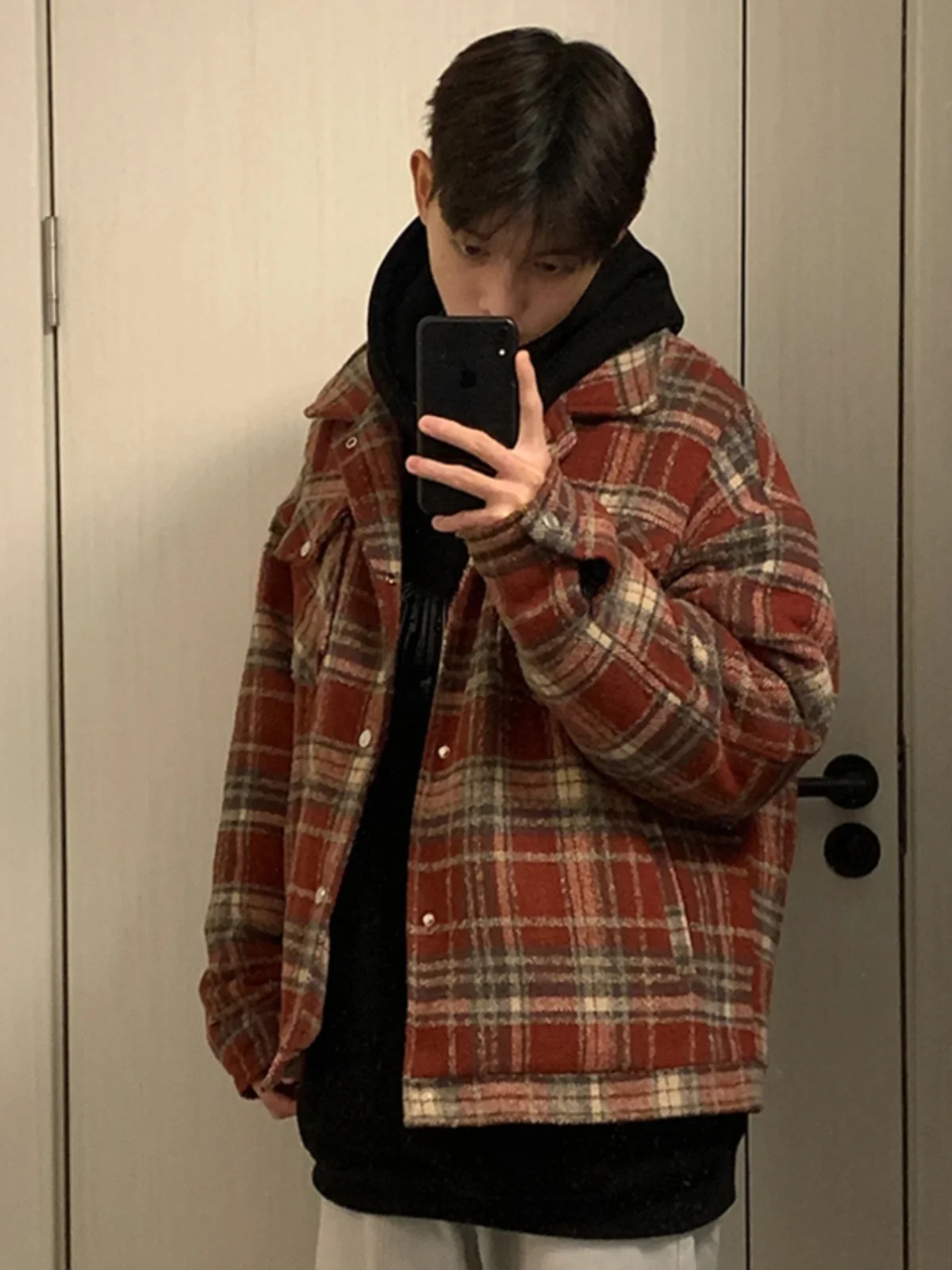 

Утепленная клетчатая рубашка-куртка для мужчин, осенне-зимняя рабочая одежда, повседневная свободная верхняя одежда на одной пуговице, с длинными рукавами