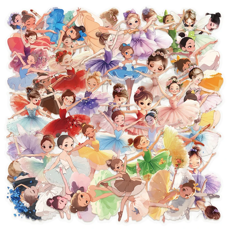 50 шт., красивая балерина для девочек, прозрачная наклейка, мультяшный танцевальный телефон, гитара, ноутбук, чашка для воды, украшение для скейтборда, граффити, наклейка