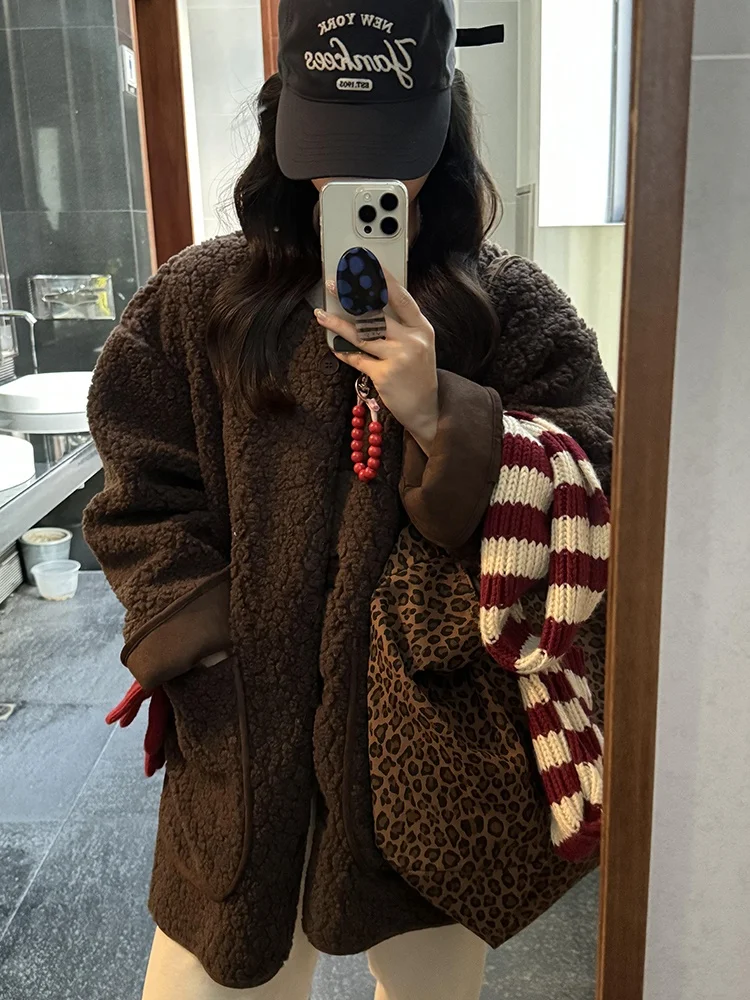 Lamb Fur Jacket Women's Winter New Lazy Fashion Casual Thickened Lamb Velvet Coat Lady's Commute Style Loose Fit Long Sleeve