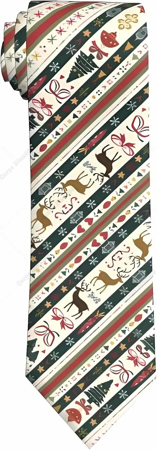 Merry Christmas Men's Tie Funny Red Neckties Christmas Deer Stripes Holiday Season Party Gifts Mens Tie