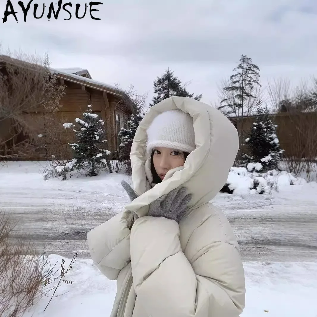 AYUNSUE Goose Down Coat High Quality Puffer Jacket Warm Elegant Long Down Coats All-purpose Winter Clothes Women 2024 여자겨울 패딩