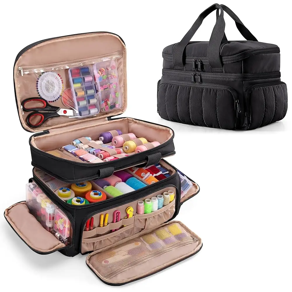 

Puffer Sewing Organizer Bag, Large Capacity with Multiple Pockets and Detachable Dividers, Storage Box for Threads, Needles,