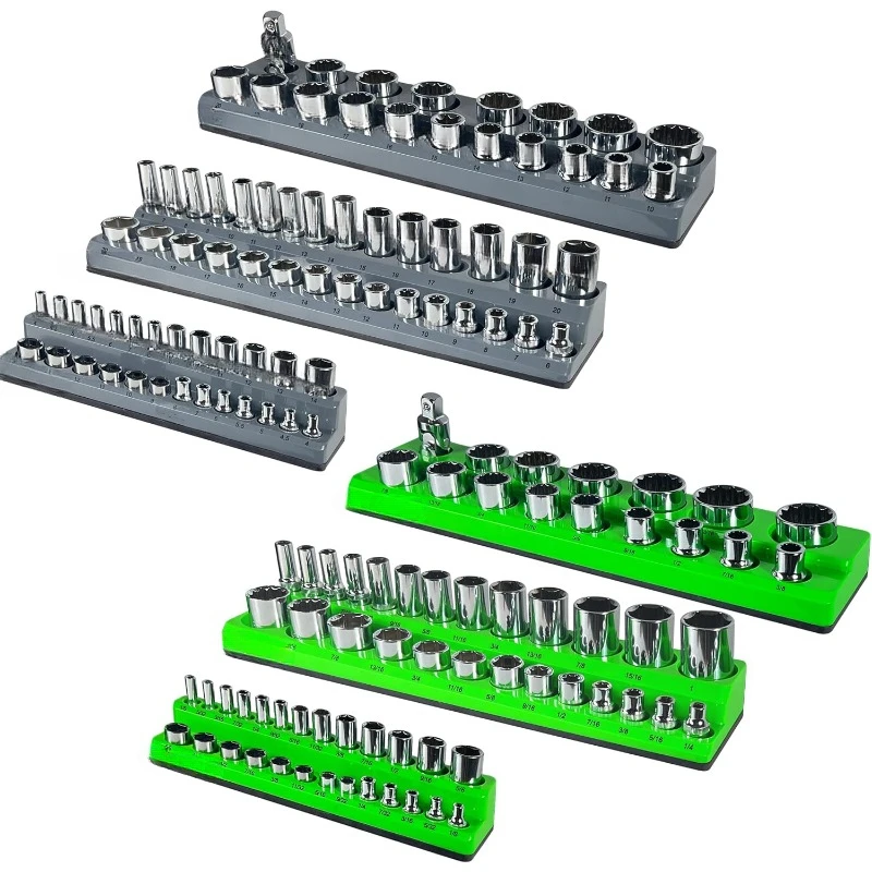 Magnetic Socket Organizer Set 6 PC, Socket Tool Holder Includes 1/4