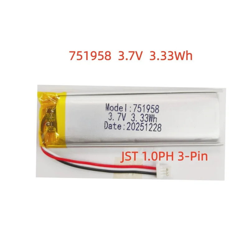 

JST1.0mm 3Pin 751958 3.33Wh 3.7V Rechargeable Li-ion Battery plug for Camera GPS navigator MP5 PS4 100% Real Capacity
