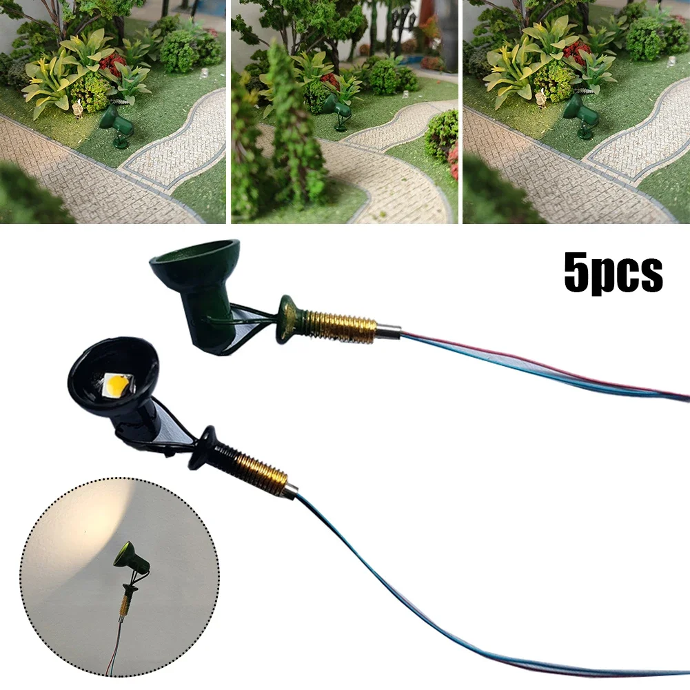 5Pcs LED Flood Light Spotlight Floodlight H0 TT With Pole Building Facades Model Building Floodlights Lamp Decoration Decor Lamp