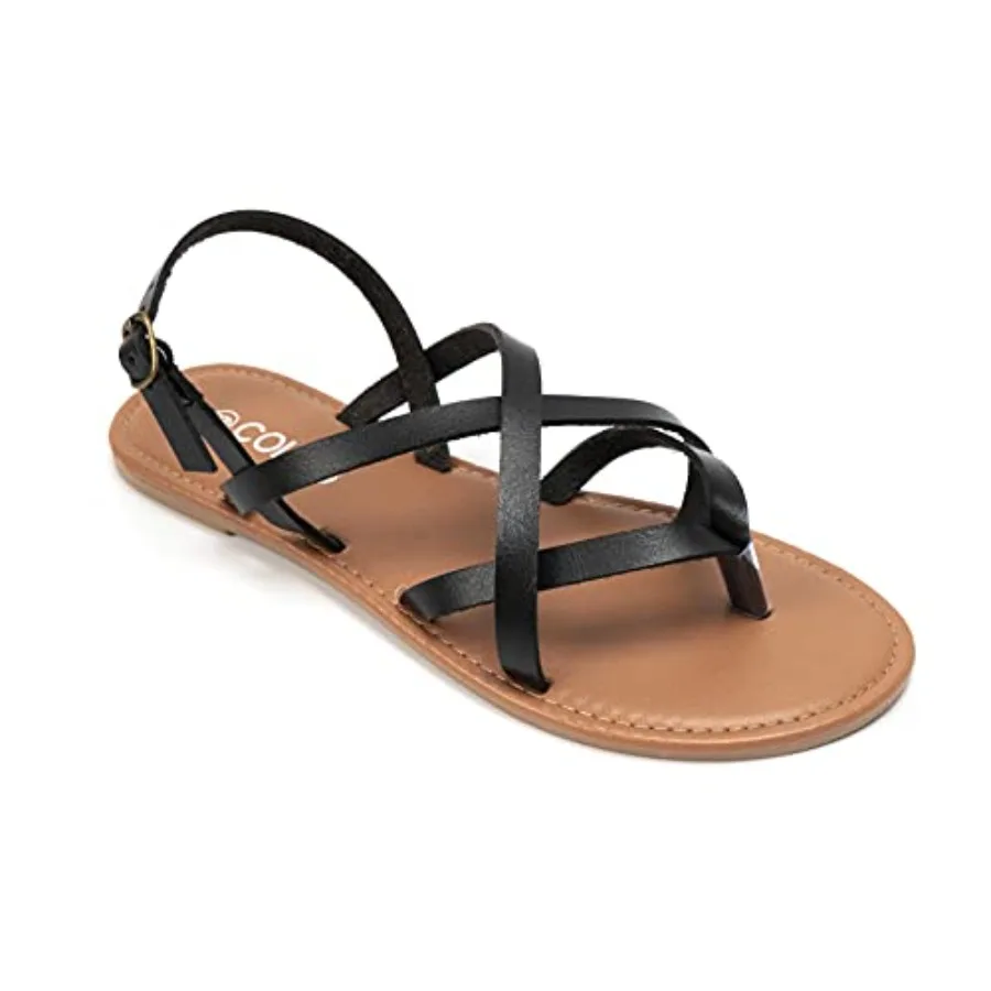 Colgo Women's Summer Strappy Flat Sandals, Adjustable Casual Fisherman Sandal with Open Toe Slingback Gladiator Sandals