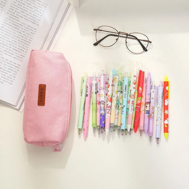 Single layer large capacity simple ins style pencil case solid color student cotton and linen stationery bag wholesale