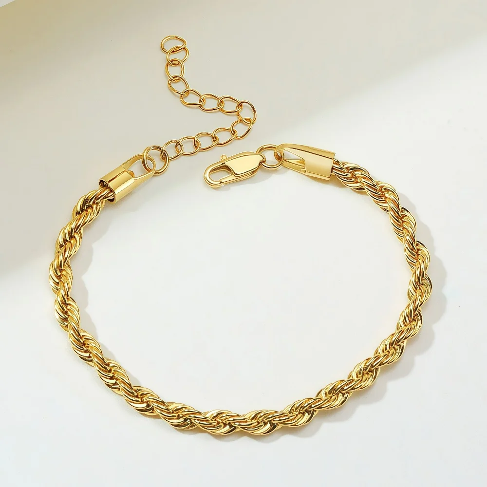 3MM Edelstahl Twist-Kettenarmband für Männer Hip-Hop Quadratknopf Titanstahl-Armband Retro Damen Schmuck Accessoires – Detail 4