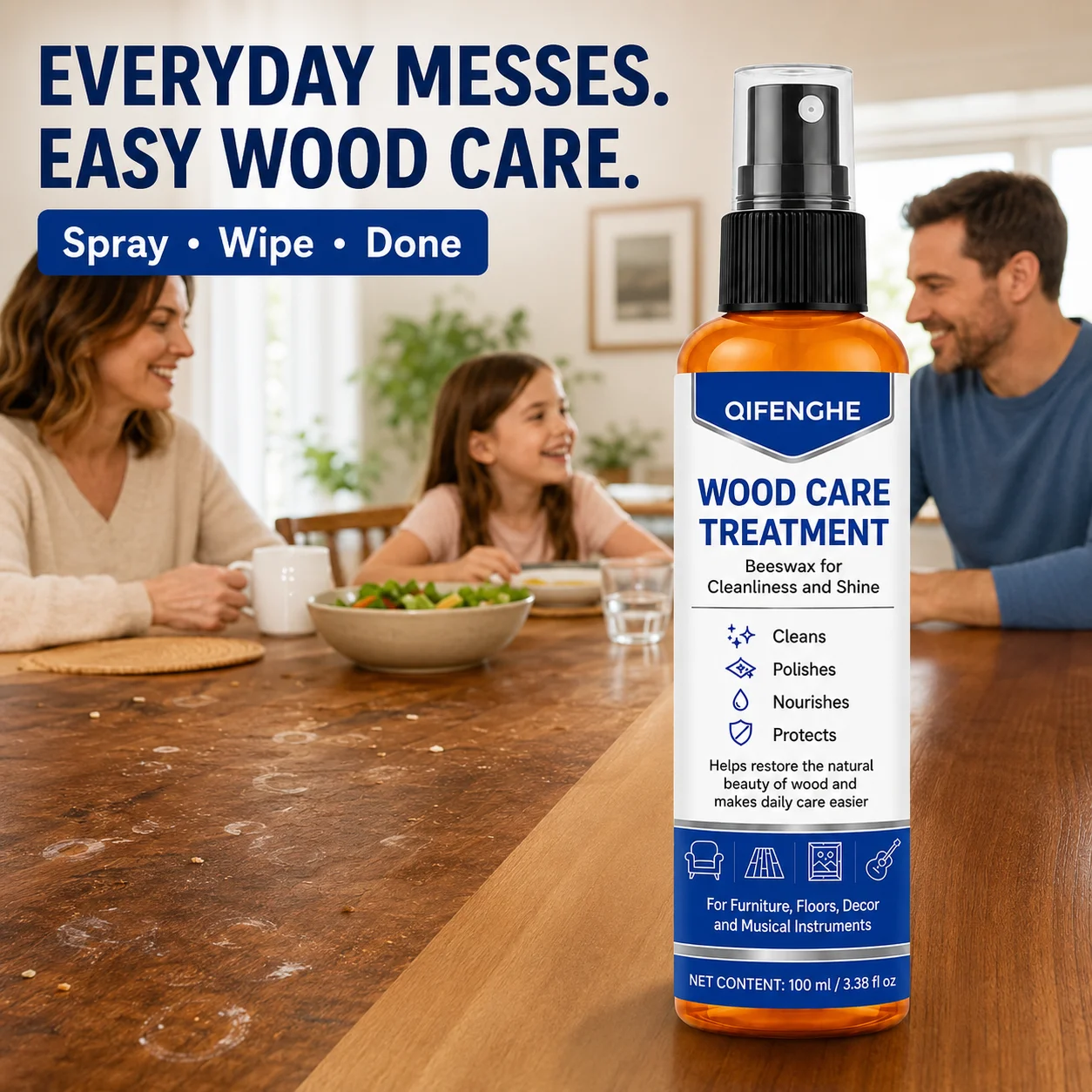 Beeswax Wood Polish Spray Furniture Scratch Repair Floor Seasoning Wax Wood Care Natural Shine Waterproof Non Greasy 100ml