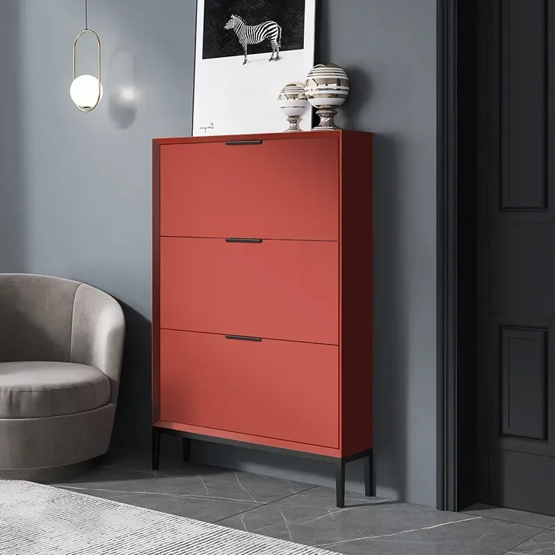 Italian Minimalist Ultra Thin Shoe Cabinet Tipping Bucket Solid Wood Household Door Small Apartment Space Saving Extremely
